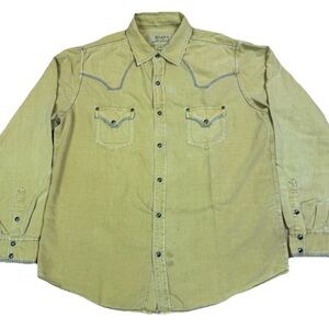 Ryan Michael Shirt Mens XL Pearl Snap Western Silk Blend Long Sleeve Yellow READ
